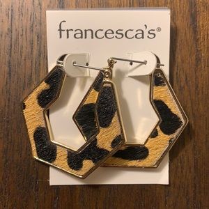 Faux-fur leopard print hexagon earrings